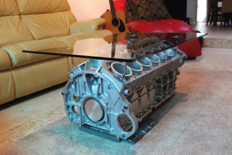 Engine Block coffee table with That Doubles as Wine Rack
