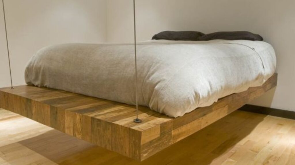BRC Designs’ Floating Bed Made From Reclaimed Maple Wood floating bed enhances the beauty of minimalistic background
