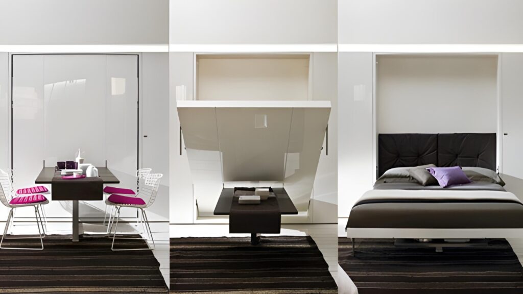 space-saving wall bed with dining table