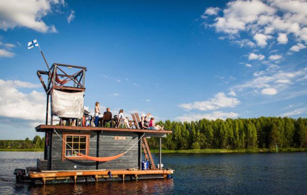 saunalautta homemade raft with functional sauna 