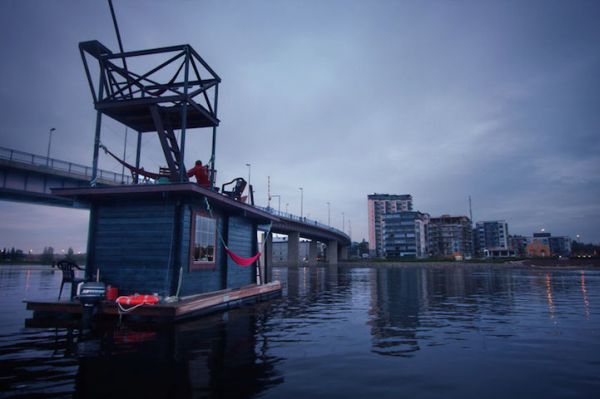 saunalautta homemade raft with functional sauna 