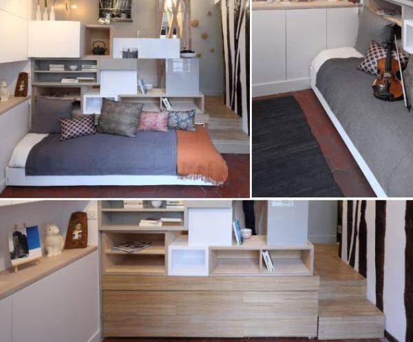 Julie Nabucet Designs 12 Square Meter Mini Apartment With A Disappearing Bed Homecrux