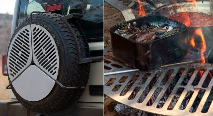 CAMPFIRE COOKING GRATE STORES ON TIRE - by Front Runner 