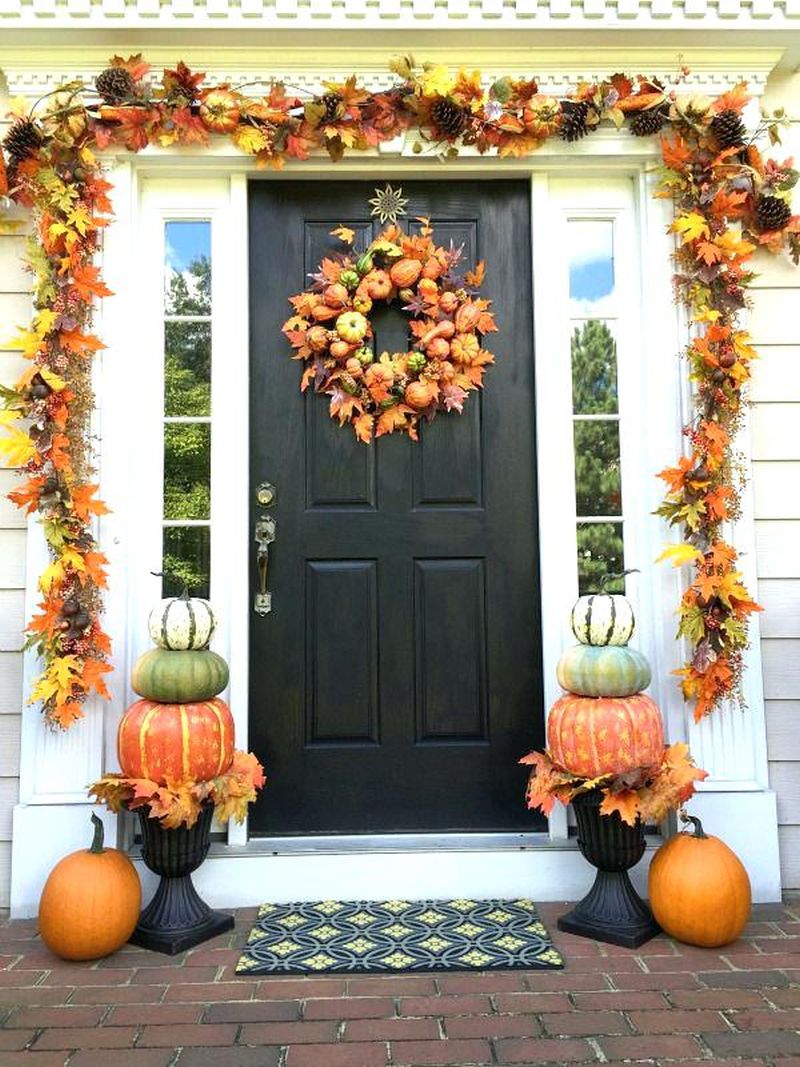 Black and orange theme for front door Halloween decoration 