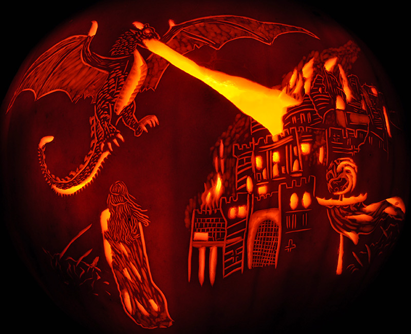 Dragon jack-o’-lantern by Fantasy Pumpkins