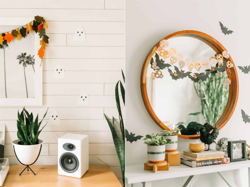 halloween garlands on mirrors  