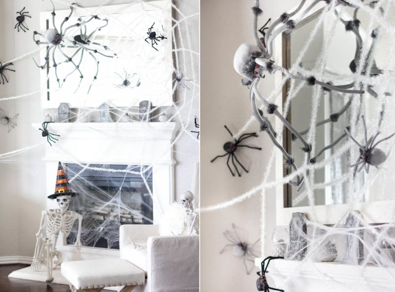 creepy spiders,  skeleton Halloween props 