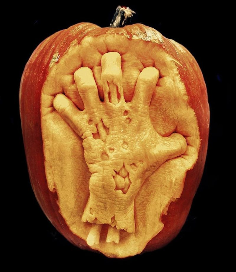 Zombie hand pumpkin carving by Andy Bergholtz