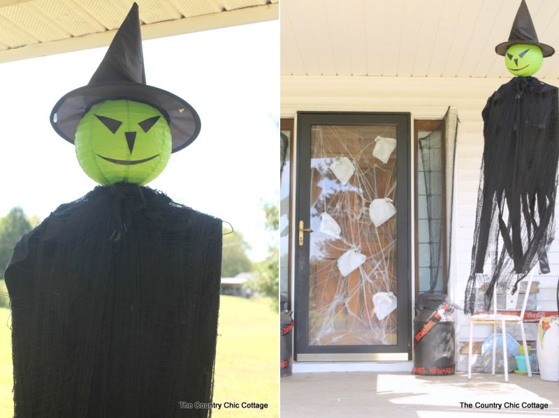 hanging ghost Halloween front porch decor