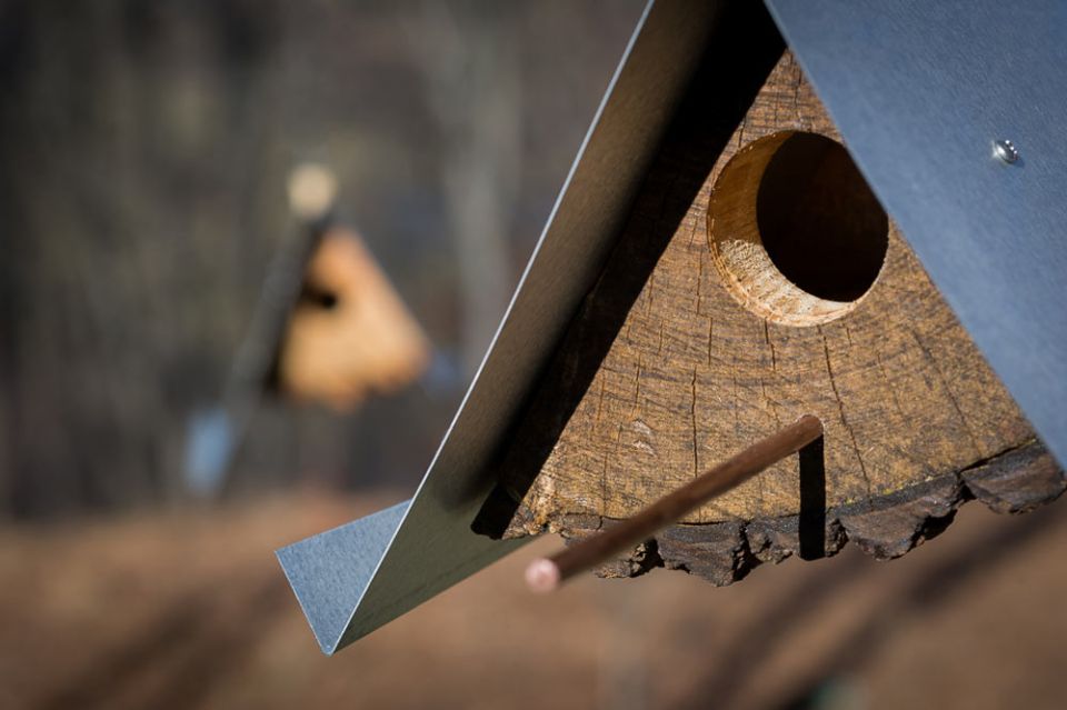 Rustic Log Quartered Birdhouses by Moger Mehrhof Architects