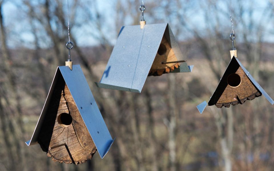 Rustic Log Quartered Birdhouses by Moger Mehrhof Architects