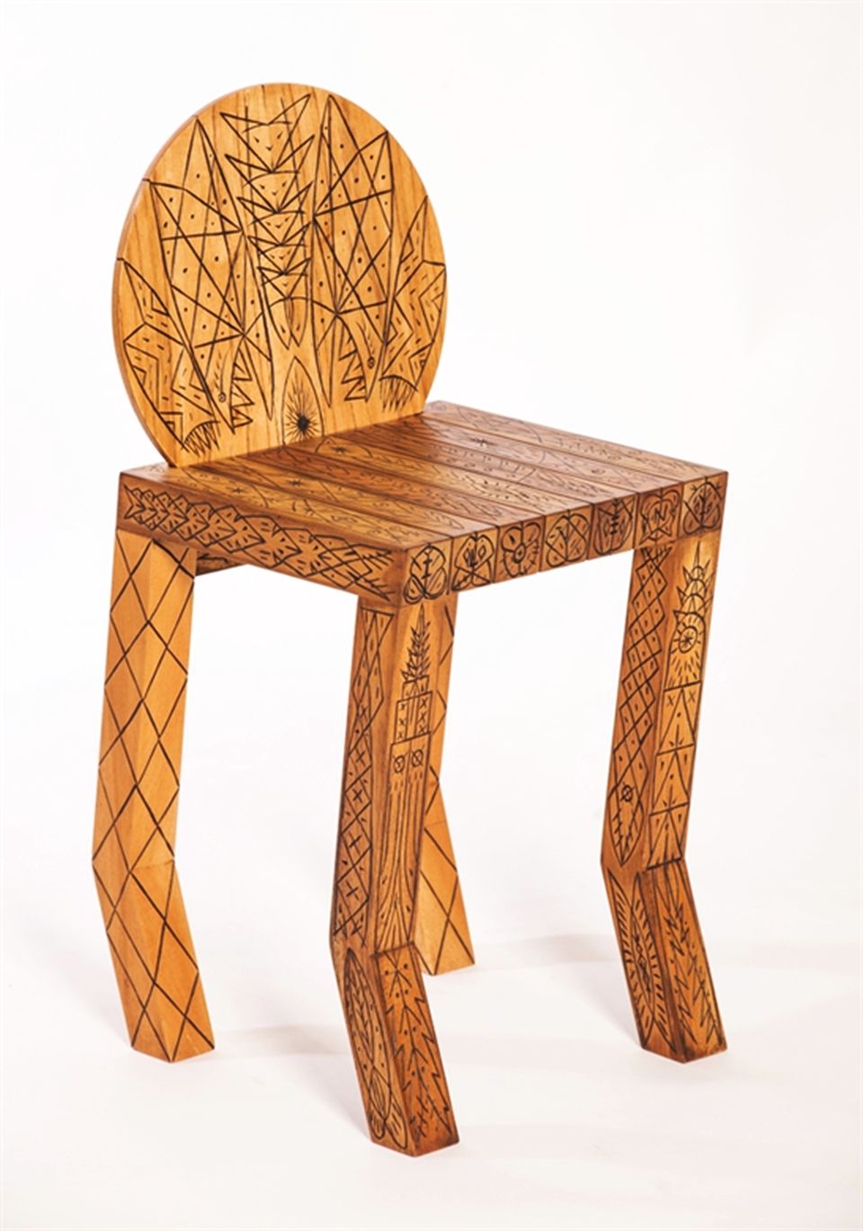 Pedro Barrail Wooden Stools with Enticing Tribal Tattoos