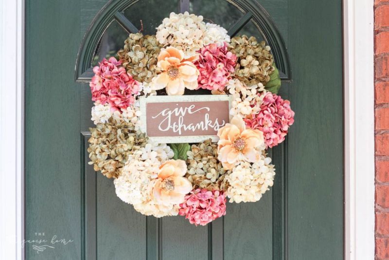 Thanksgiving wreath made from Hydrangea flowers