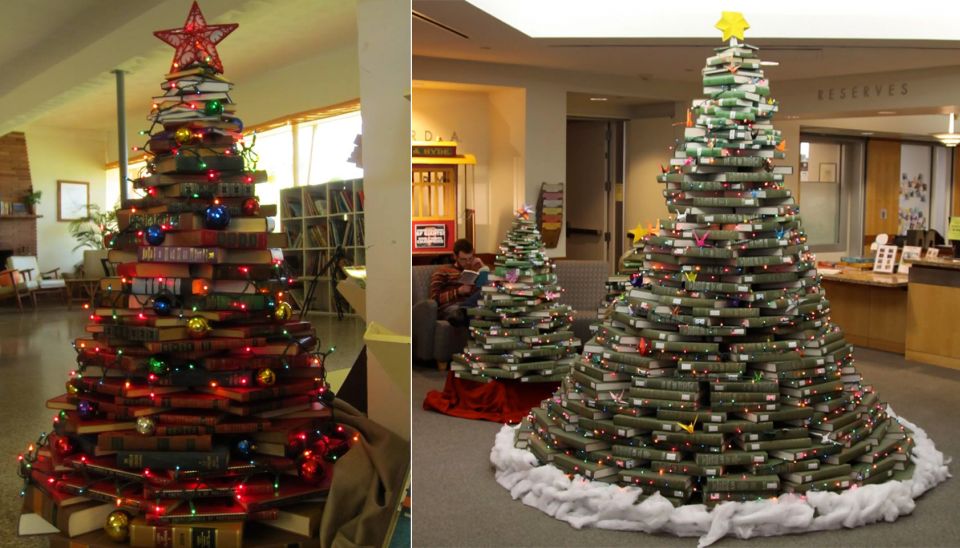 Christmas Tree from stacked Books