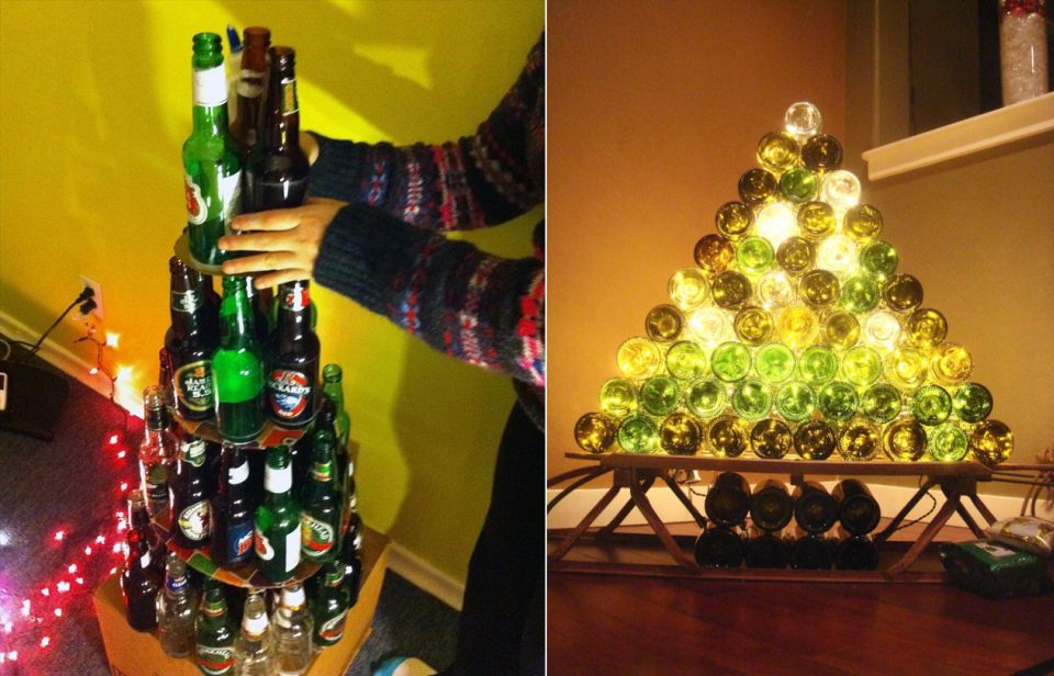 small Alternative Christmas tree from glass bottles 