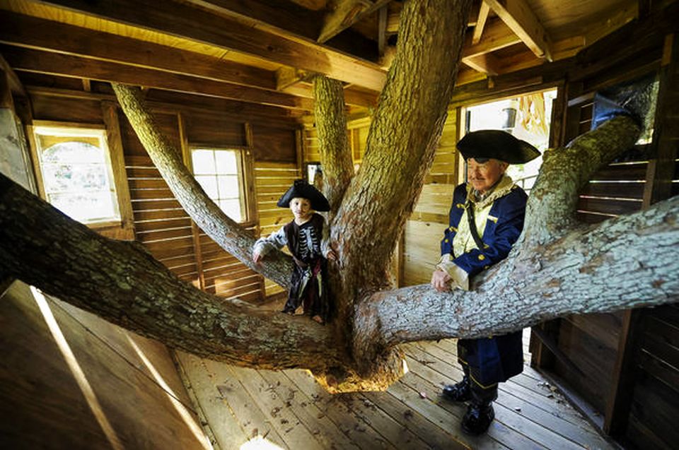 Neighbors Build Pirate Ship Treehouse for 5-year-old Twins