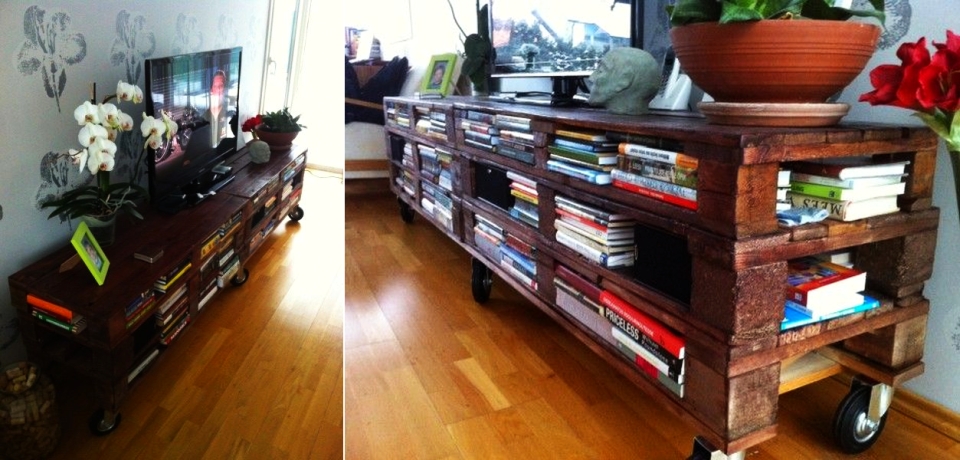 DIY TV stand doubles as elegant bookcase