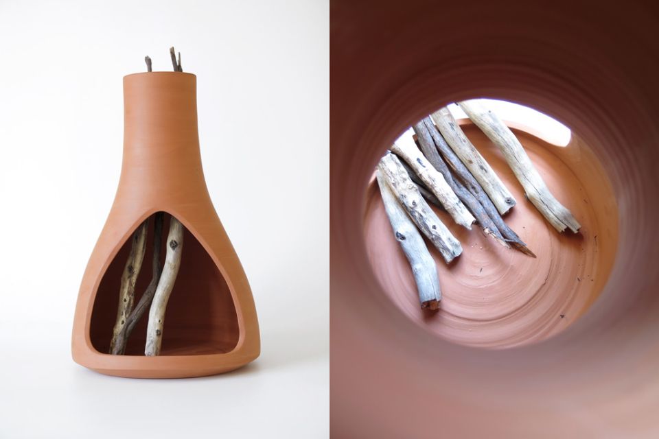 Clay vase by Martin Azua produced in collaboration with Mark Vidal