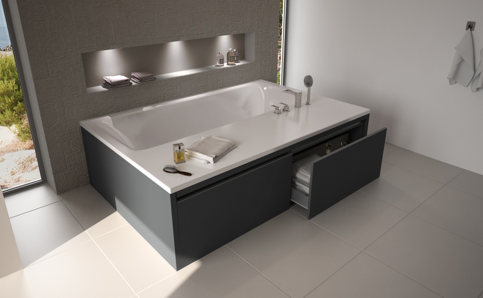 Sliding drawer bathtub