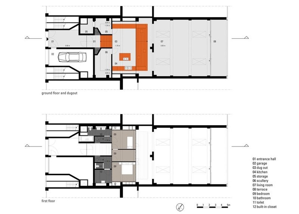 Ambulance garage turned into modern home with orange interior