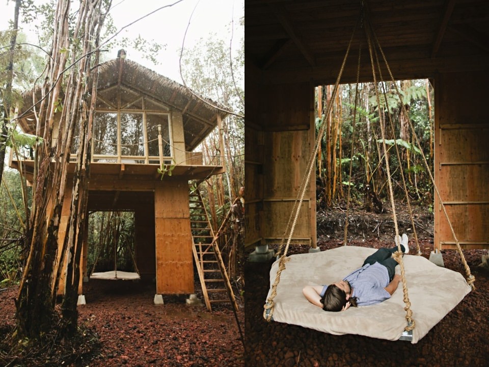 The lower level of the house got hanging bed made from trampoline and ropes