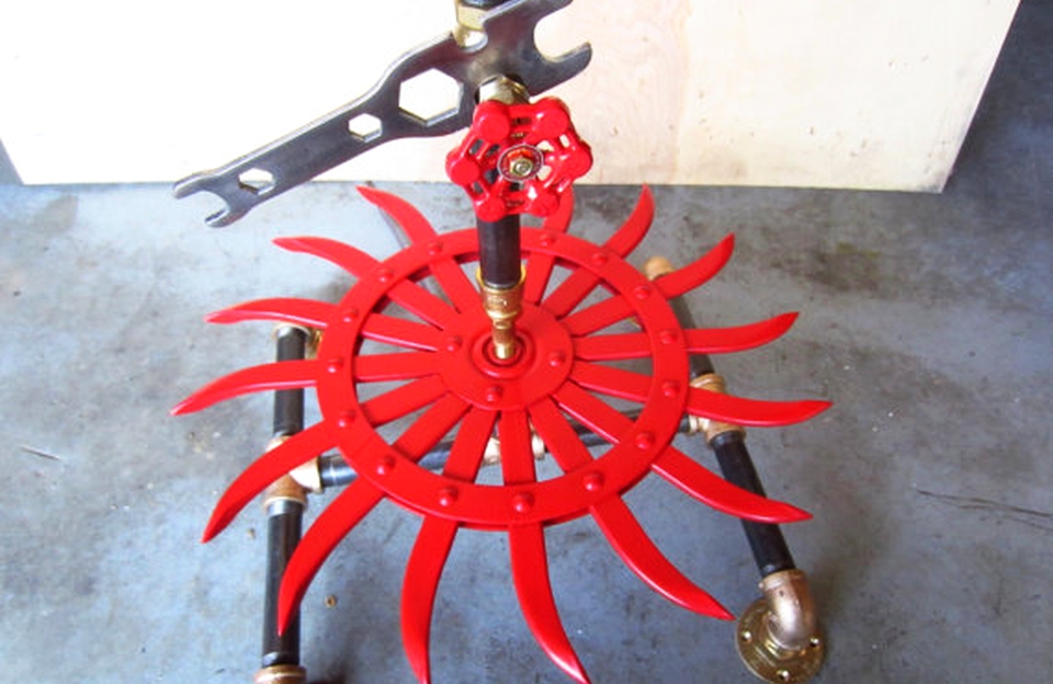 Farmall tractor-themed steampunk floor lamp