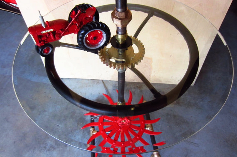 Farmall tractor-themed steampunk floor lamp