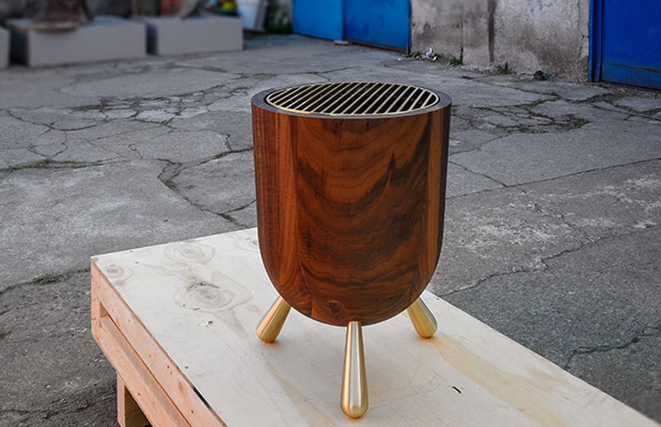 Stool is made from solid wood and metal.