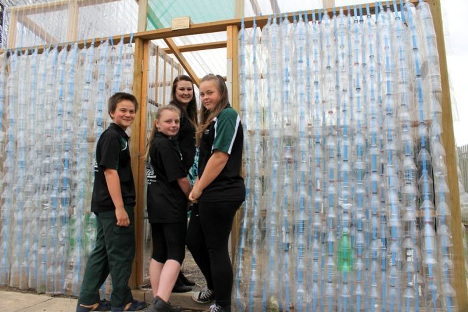 Students of Richardson Primary School and the newly built Plastic Palace