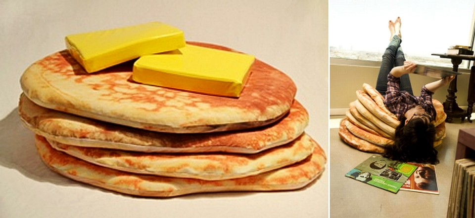 Pancake bean bag chair with butter pillows