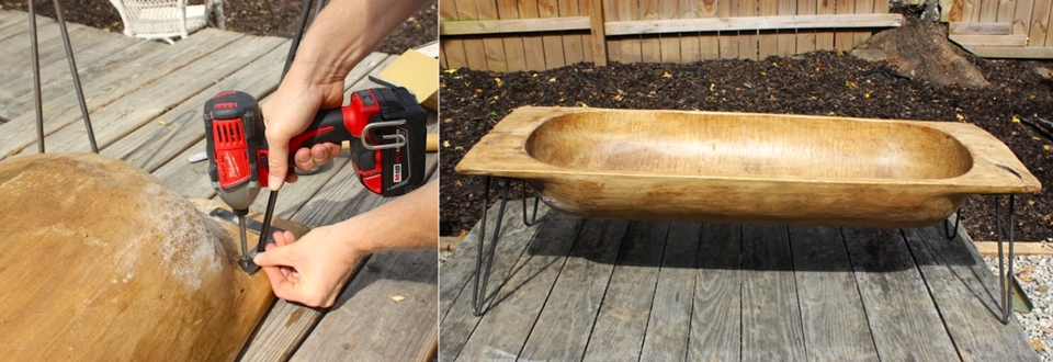 Antique dough bowl into chic coffee table