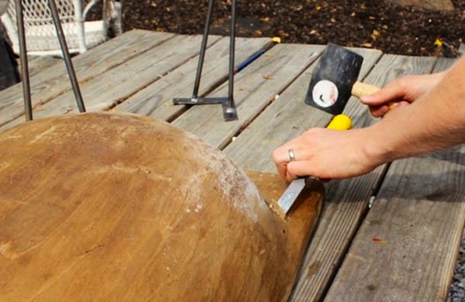 Antique dough bowl into chic coffee table