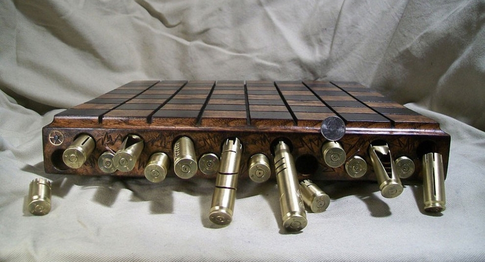 Steampunk-inspired chess with bullet shell pieces