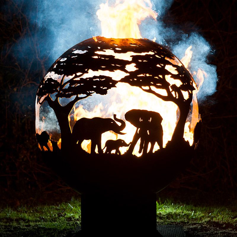 These spherical fire pits carved with beautiful scenes like landscapes