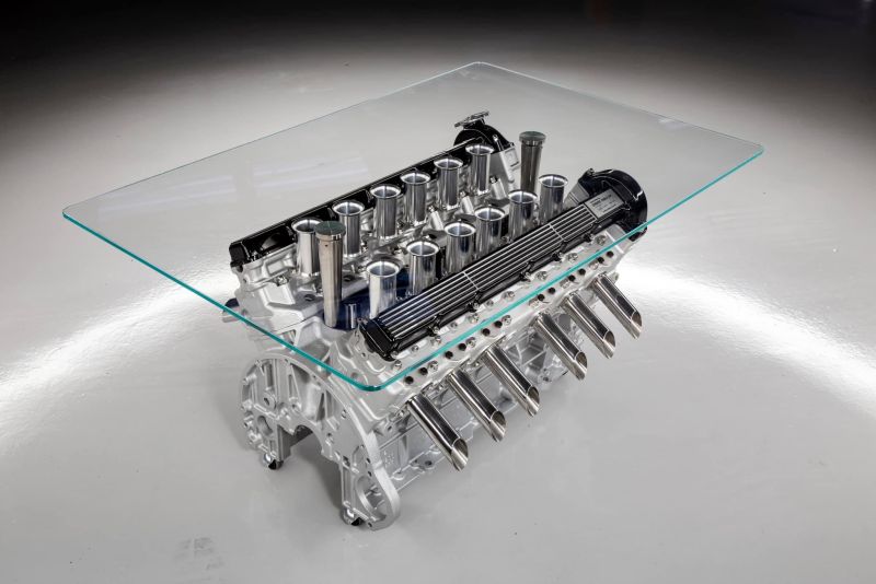 recycled car parts into furniture_coffee table glass top jaguar v12 