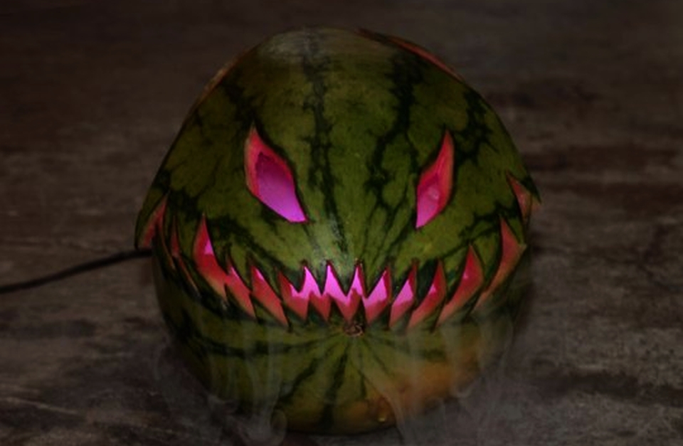 Spooky watermelon-o-lantern  Watermelon carving