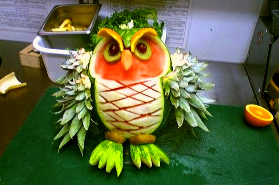 Colorful owl out of watermelon 