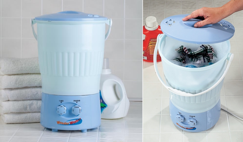 Try this discounted portable washing machine while camping or