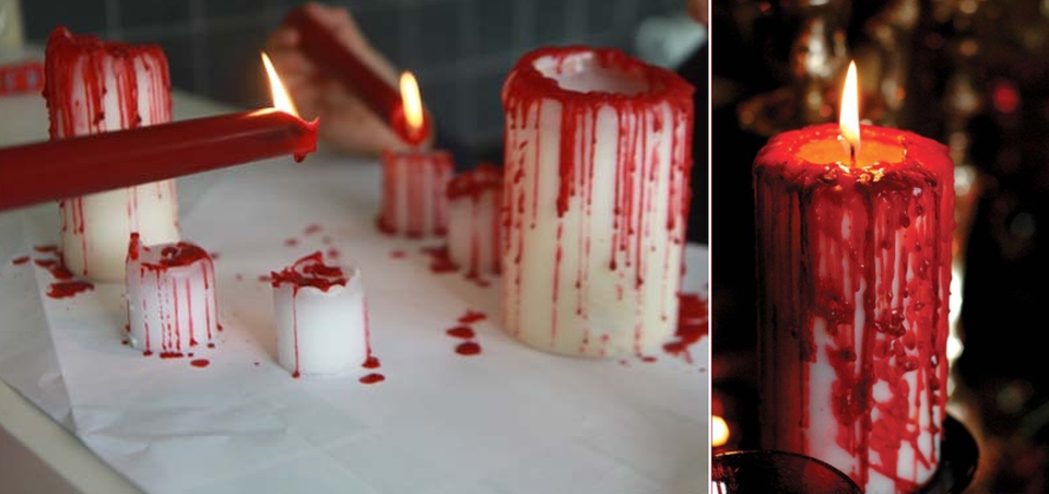 Bloody Candles easy last-minute DIY Halloween craft