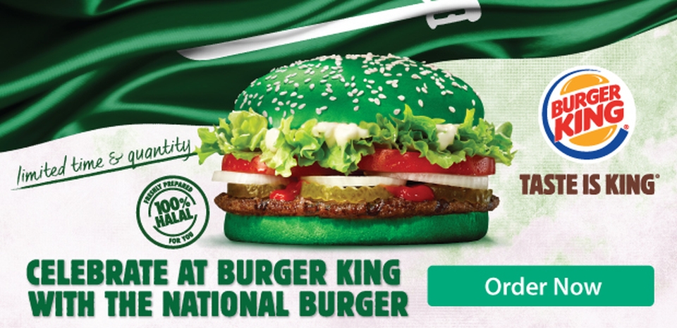 National Burger with green burger bun