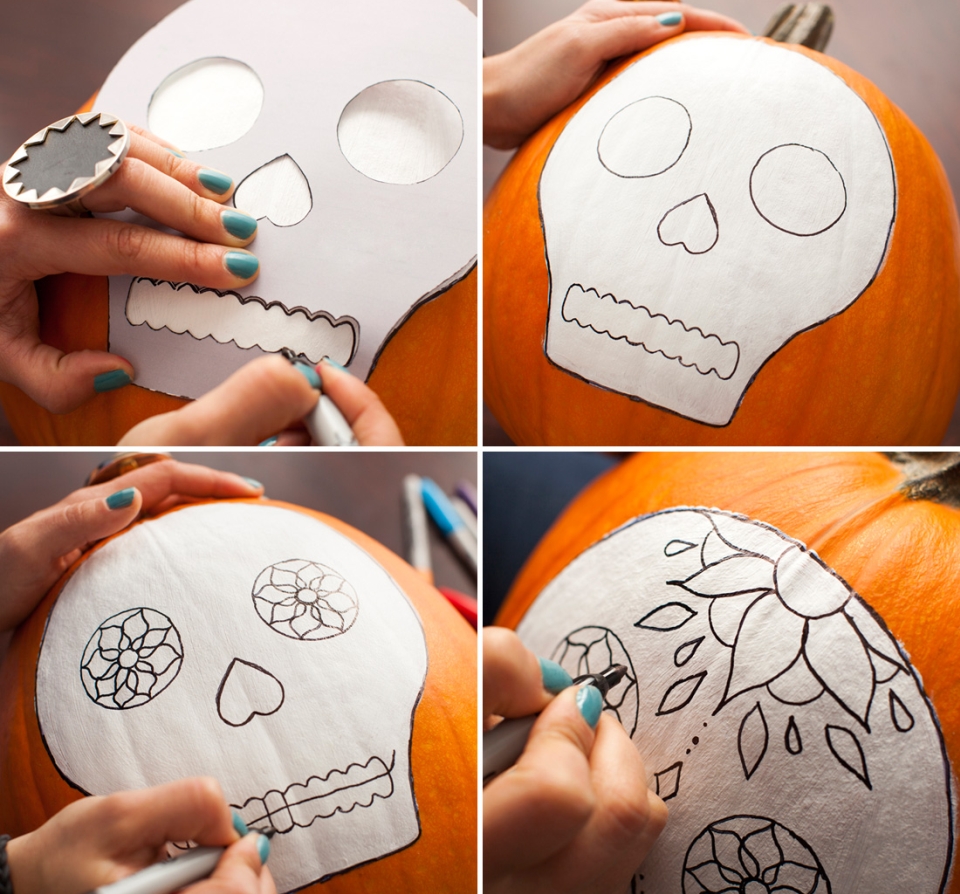 trace a design with paper model: easy pumpkin carving tip