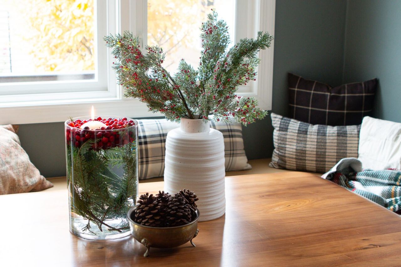Cranberry-Filled Cylinder Vase