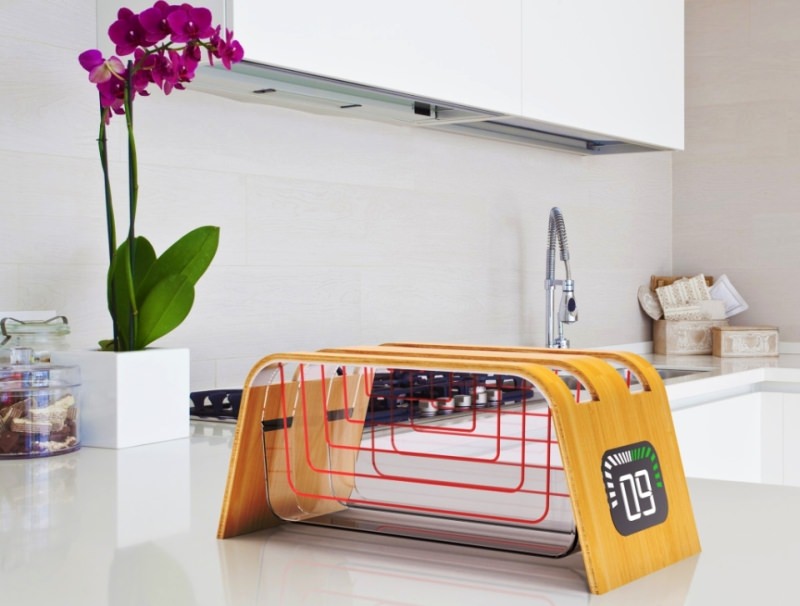 Bamboo and glass toaster