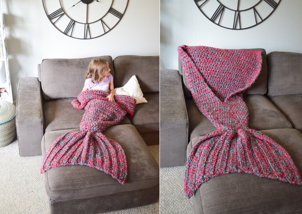 Crocheted Mermaid Tail blanket by Melanie Campbell