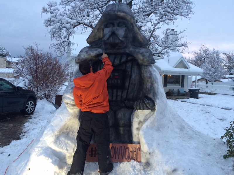 South Jordan man creates gigantic Snow Vader after winter storm