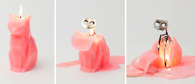 Animal-shaped candles reveal metallic skeleton as wax melts