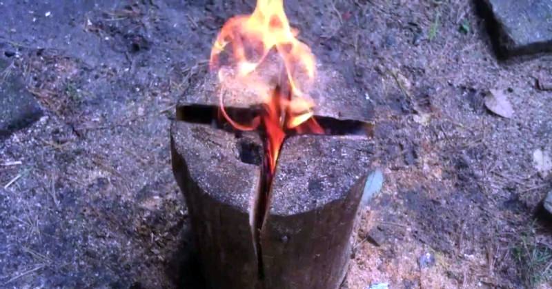 DIY log stove offers effortless campfire all night long