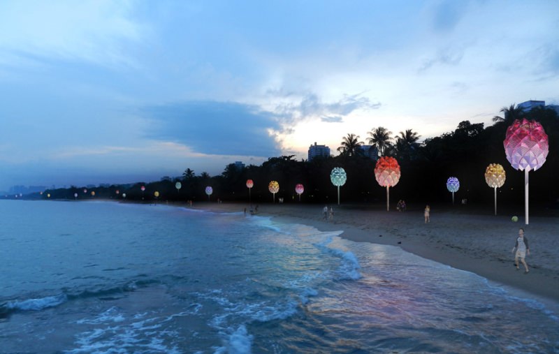 Spark creates pine cone-shaped beach huts using plastic waste