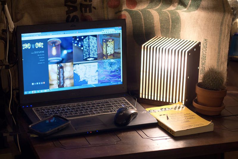 Stacked poplar and acrylic lamp