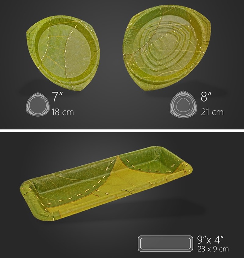 These environmentally responsive recyclable plates are made from leaves